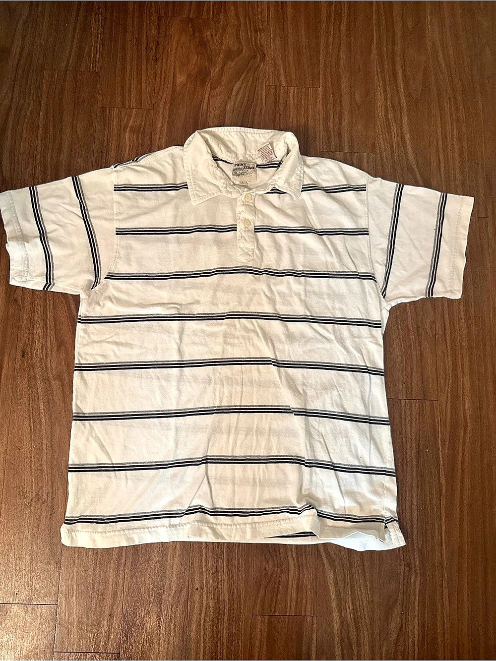 Point Zero Striped Polo Shirt in Cream & Black Size Large